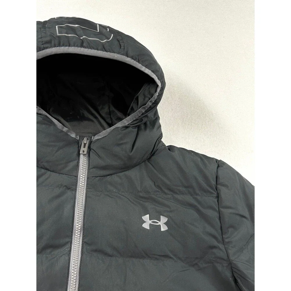 Under Armour Boys Pronto Puffer Jacket Pitch Black Hooded Coat